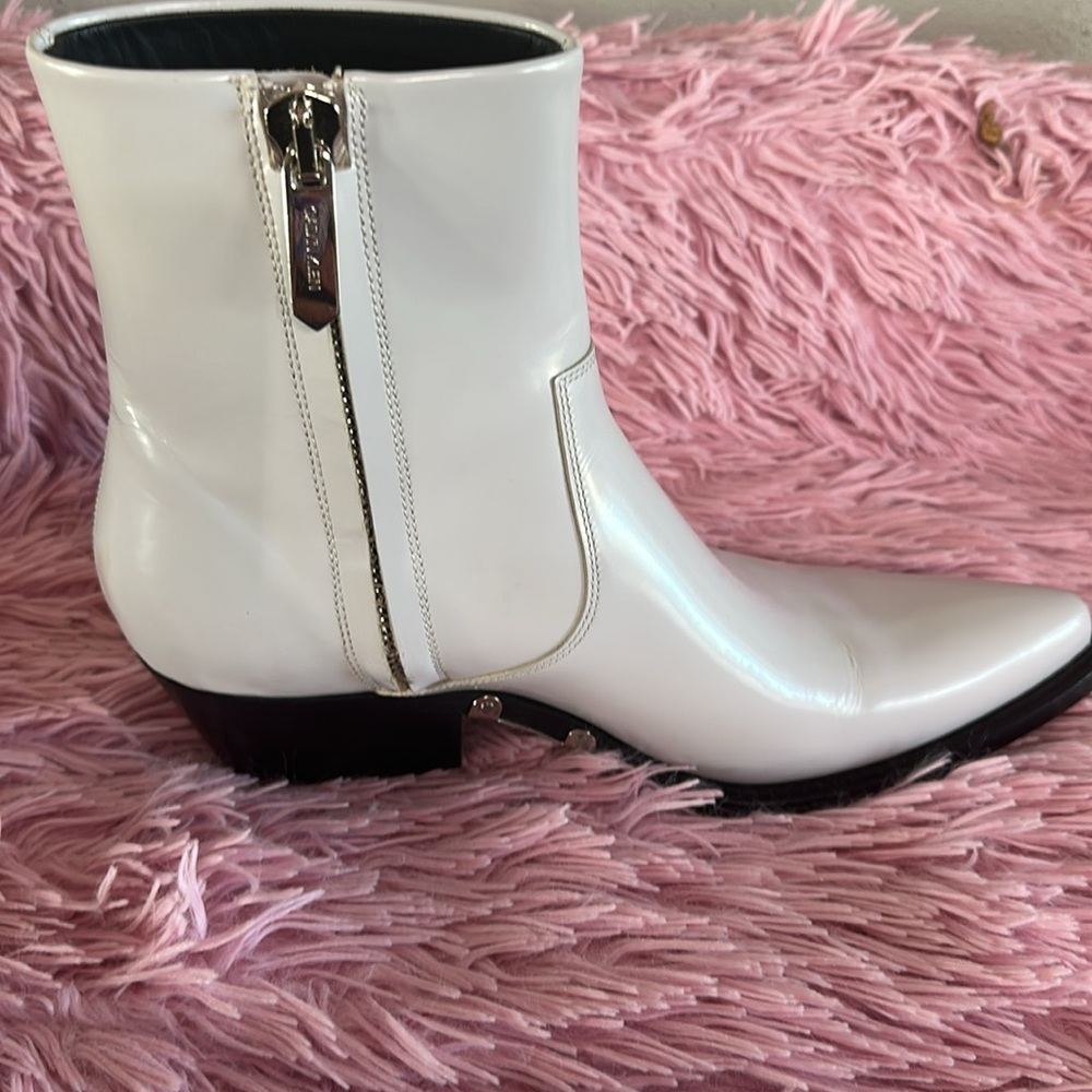 Calvin Klein 205W39NYC Tiesa White Glossed Leather Ankle Boots - Picture 9 of 15